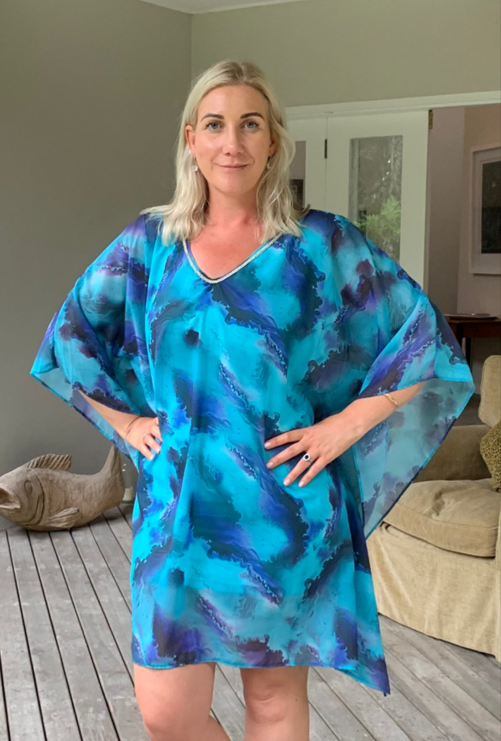 Diamante Kaftan (with slip) - Blues
